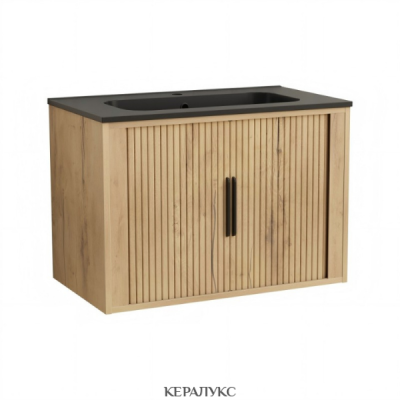 Мебел за баня ПВЦ ICP 8045 WOODEN с черен умивалник