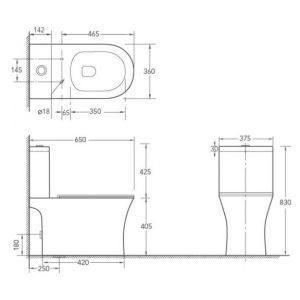 Моноблок бял МАТ,  ICC 7937MW GEB Rimless, задно оттичане