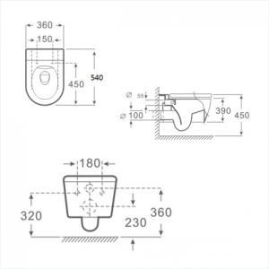 Стенна тоалетна чиния с БИДЕ ICC 3755W BIDET,  RIMLESS, ултратънка седалка