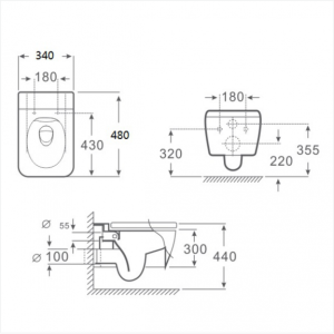 Конзолна тоалетна чиния с компактен дизайн RIMLESS ICC 3435W SLIM 