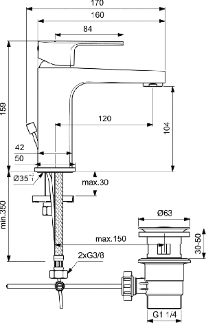 Смесител за умивалник ESLA с изпразнител, Ideal Standard