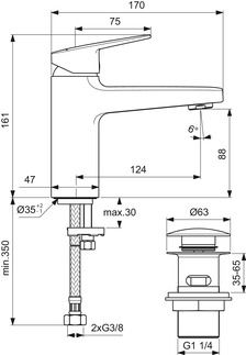 Стоящ смесител за умивалник CERAPLAN  с Click изпразнител H90, Ideal Standard 