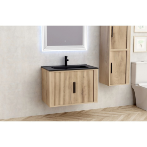 Мебел за баня ПВЦ ICP 8045 WOODEN с черен умивалник