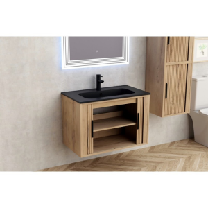 Мебел за баня ПВЦ ICP 8045 WOODEN с черен умивалник